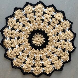 Handmade Crochet Doily in Black and Tan